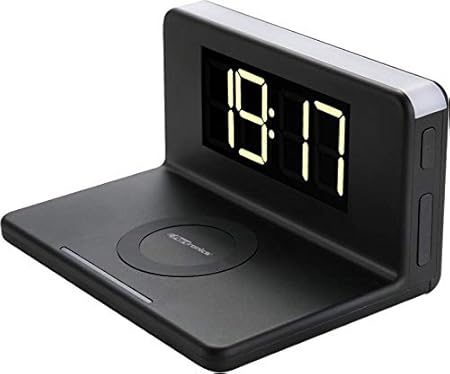 Portronics Freedom 4 Desktop Wireless Mobile Charger with QC Adapter for Fast Charging, Alarm Clock and LED Lamp (Black)