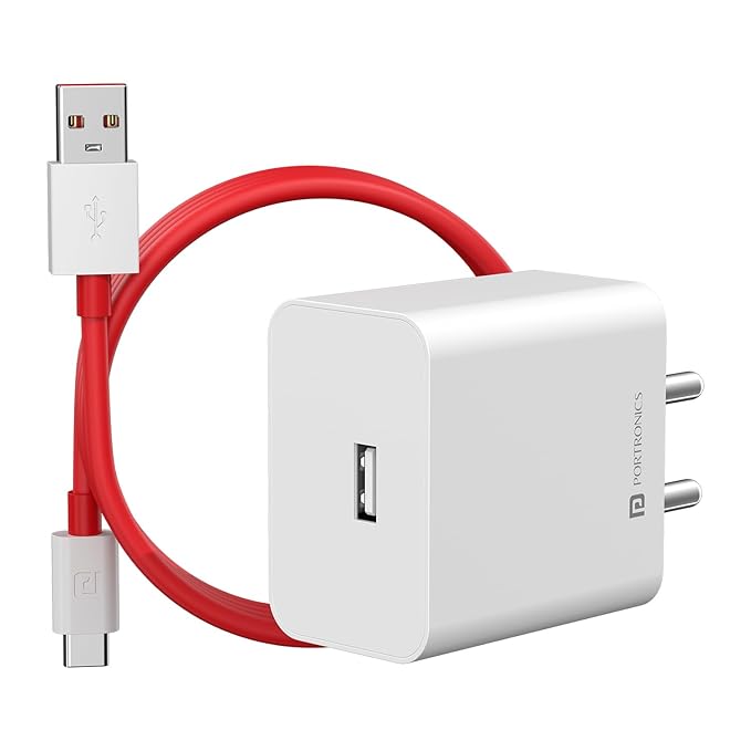 Portronics 35W Adapto 35A USB-A Fast Charging Adaptor with 1M Charging Cable, Support VOOC Charging/WARP Charging/Dash Charging/Quick Charging, Suitable for Oneplus,Samsung,Oppo,Realme,Mi (White)POR 2473