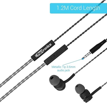 Portronics Conch Gama in-Ear Wired Earphone, 1.2m Tangle Free Cable, in-Line Mic, Noise Isolation 3.5mm Aux Port and High Bass(Black)POR 1025