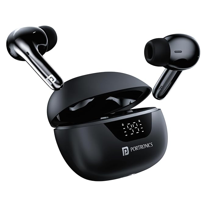 Portronics Harmonics Twins 28 ANC TWS in Ear Earbuds with Smart Touch Control, 50 Hours Playback, Quad Mic ENC, Low Latency, 13mm Dynamic Driver, IPX 5 Water Resistant, Fast Type C Charging POR 2241, 2242, 2243