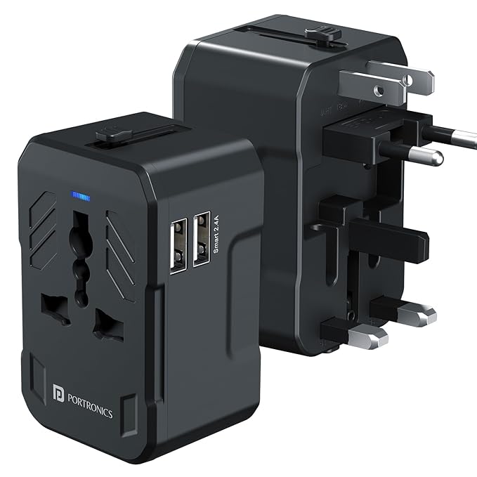 Portronics Juicemate 2 Universal Travel Adapter with 12W Dual USB-A Output Port, All in One International Travel Fast Charging Adapter, Suitable for 200+ Countries US,UK,EU,AUS,Etc (Black)POR 2869