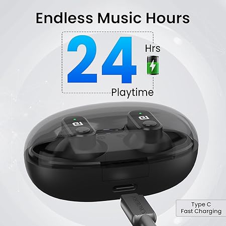 Portronics Harmonics Twins S16 in Ear Wireless TWS Earbuds with 24 Hrs Playtime, Clear Calls, Game & Music Mode, Low Latency, Bluetooth 5.3v, LED Display, Type C Fast Charging POR 2228, 2229, 2230