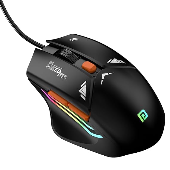 Portronics Vader Wired Gaming Mouse with 6 Buttons, Thumb Support, Adjustable DPI (6400 Max), RGB Light Effects, Ergonomic Design, 1.5 m Long USB Cable for Laptop & PC (Black)POR 2015, 2016, 2017, 2042