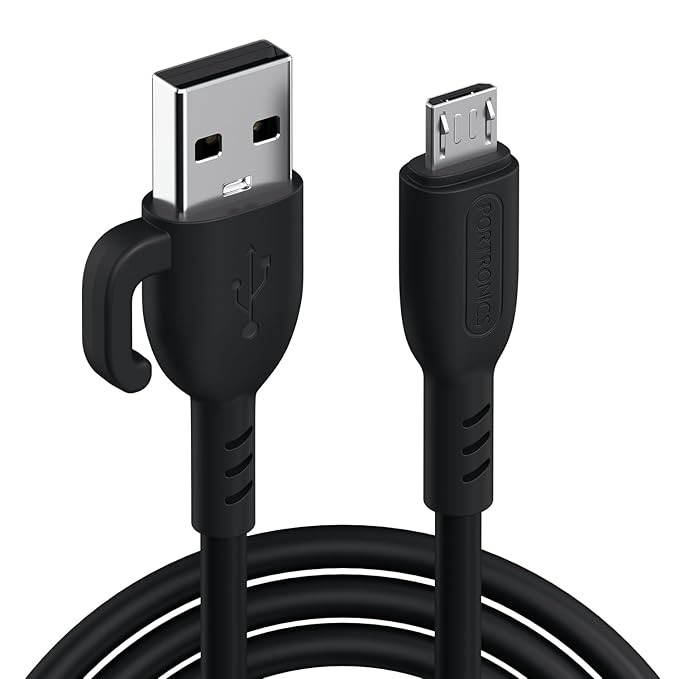 Portronics Konnect Core 3 USB-A to Micro Fast Charging Cable for Smartphones,Tablets, Speakers, Laptops & Other Micro USB Devices,Inbuilt Cable Management Hook,3.0A Max Output,Fast Data Sync(Black)POR 2881, 2882