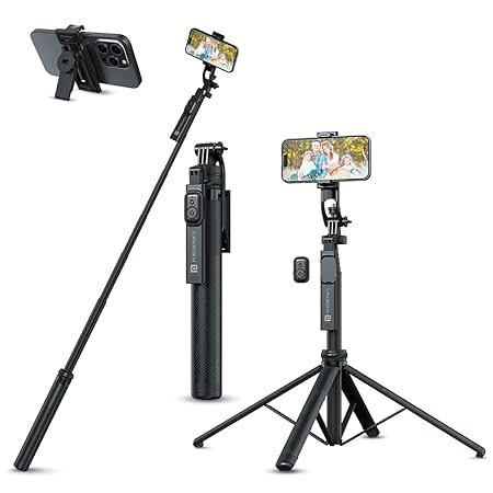 Portronics Lumistick 2 Portable Smart Selfie Stick with Upto 6ft. Tripod Stand, 3 in 1 Multifunctional Design, Detachable Bluetooth Remote Compatible for iPhone/Android, Best for Vlogging/Photo Shoot POR 2733