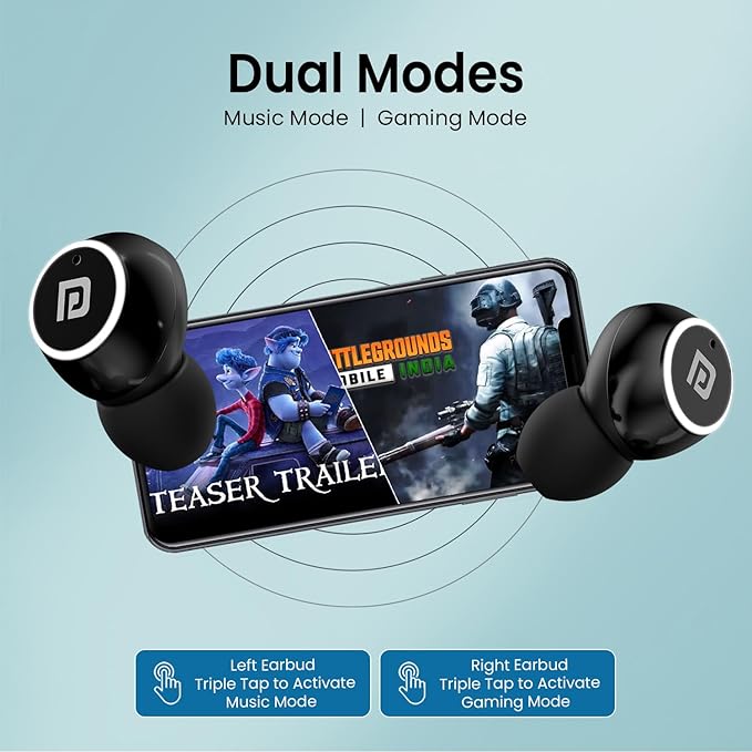 Portronics Harmonics Twins S13 in Ear True Wireless Earbuds with Mic, 24H Playtime, Game/Music Mode, Touch Control, 8mm Driver, Bluetooth 5.3v,IPX5 Water Resistance, Type C Fast Charging POR 2225, 2226, 2227
