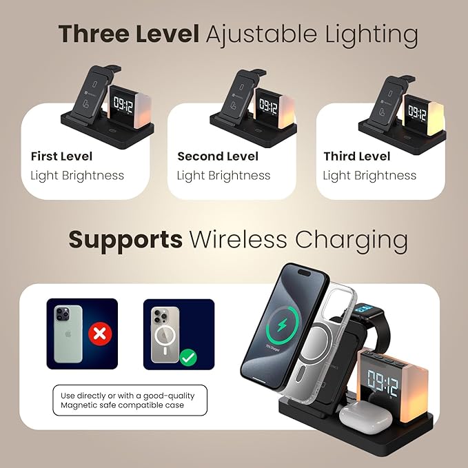 Portronics HexaCharge 6in1 15W Fast Magnetic Wireless Charging for iPhone 15/15 Plus/15 Pro/15 Pro Max,14/14 Plus/14 Pro/14 Pro Max,13/12, Wireless Earbuds & Smartwatches, Pen Stand, LED Lamp (Black)POR 2128