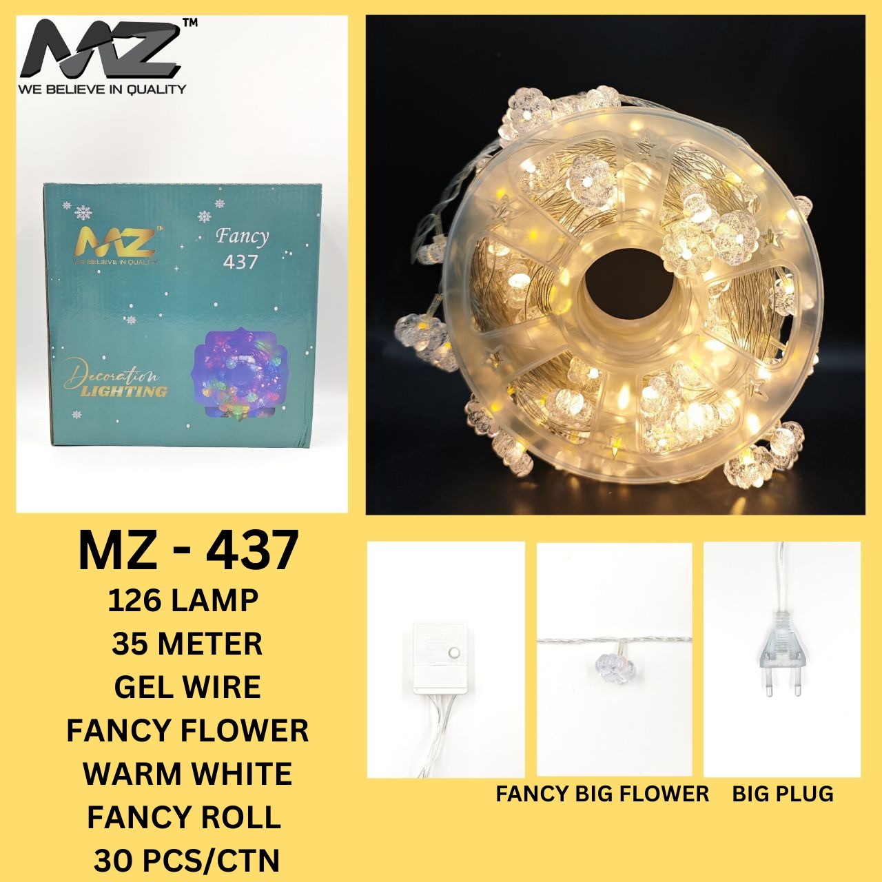 MZ-437 126 LAMP, 35 METER, GEL WIRE, FLOWER, FANCY, WARM WHITE