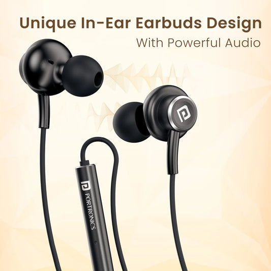 PORTRONICS Conch Sigma 14.2mm Dynamic Driver | Unique in Ear Earbuds | In-Line Mic | All Type C Devices POR 2922, 3036