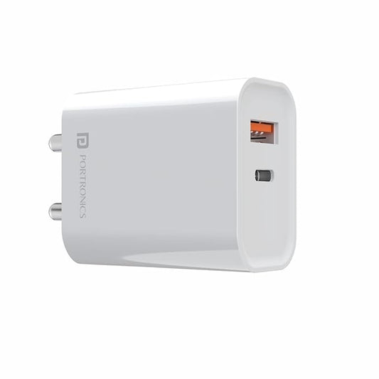 Portronics Adapto 45 22.5W Max Output USB & Type-C Dual Output Super Fast Charger,Wall Adapter Power Delivery 3.0& USB A Fast Charge Adaptor for iPhone,Android & Other Type C Enabled Devices(White)POR 1445, 1446, 1716, 1717