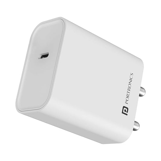 Portronics Adapto 25 25W Super Fast Type C PD Wall Charger for iPhone 15/14/13/12/11 All Pro,Max Series, Samsung Galaxy S/A/M/F Series & Other Type C Devices, PPS Protection,Fast Charging Adaptor POR 1964