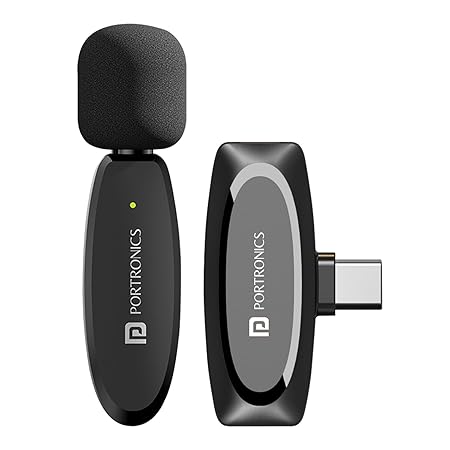 Portronics Dash 7 Omnidirectional Type C Wireless Microphone, Noise Cancellation, Plug & Play, Lapel Wireless Mic for Video Recording, Supports Type C Android, iPhone, Camera(Black) POR 2290