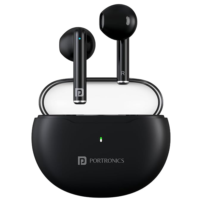 Portronics Twins S20 in Ear TWS Earbuds with 35 Hour Playtime, Touch Control, Low Latency, Game & Music Mode, 13mm Bass Dynamic Driver, IPX5 Water & Sweat Resistance, Type C Fast Charging(Black)POR 2218, 2219