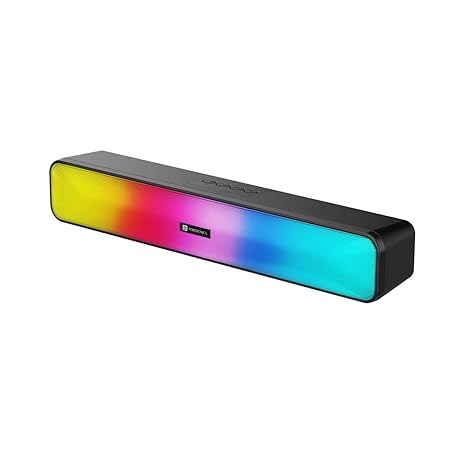 Portronics Radian 16W Bluetooth Stereo Soundbar with Multicolour LED Lights, in-Built FM Radio, Built in Mic, Aux in 3.5mm, Micro SD Slot(Black)POR 1680
