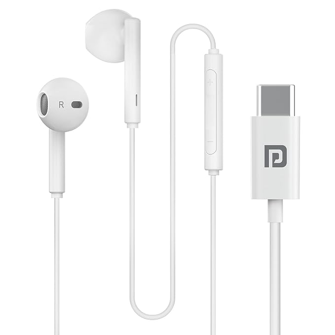 Portronics Conch Theta C in Ear Type C Wired Earphones with in Line HD Mic, Powerful Audio, 14.2mm Driver, Unique Earbuds Design, TPE Anti Tangle Wire, in line Controls, Wide Compatibility(White)POR 2749