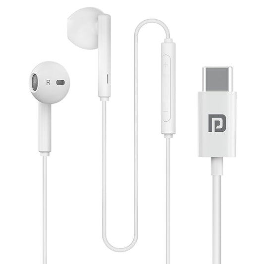 Portronics Conch Theta C in Ear Type C Wired Earphones with in Line HD Mic, Powerful Audio, 14.2mm Driver, Unique Earbuds Design, TPE Anti Tangle Wire, in line Controls, Wide Compatibility(White)POR 2749