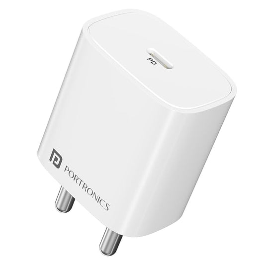 Portronics Adapto 25 Plus 25W Type C PD Superfast Slim Mobile Charging Adaptor,GaN Technology,Compatible with iPhone 16/15/14/13/12/11 Pro,Max Series, Samsung Galaxy S/A/M/F & Other Type C Devices POR 1242