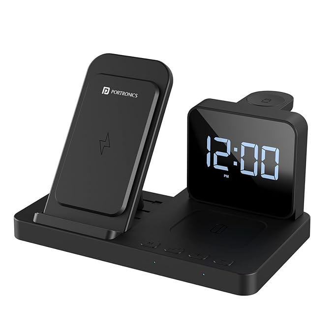Portronics Bella 15 W 3 in 1 Wireless Charger for iPhone 15/15 Plus/15 Pro/15 Pro Max, iPhone 14/14 Plus/14 Pro/Max, iPhone 13, 13 Pro/Max, Airpods 3rd/2nd gen and Apple Watch Series (Black)POR 2119, 2120