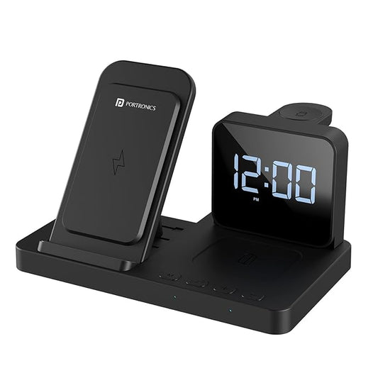 Portronics Bella 15 W 3 in 1 Wireless Charger for iPhone 15/15 Plus/15 Pro/15 Pro Max, iPhone 14/14 Plus/14 Pro/Max, iPhone 13, 13 Pro/Max, Airpods 3rd/2nd gen and Apple Watch Series (Black)POR 2119, 2120