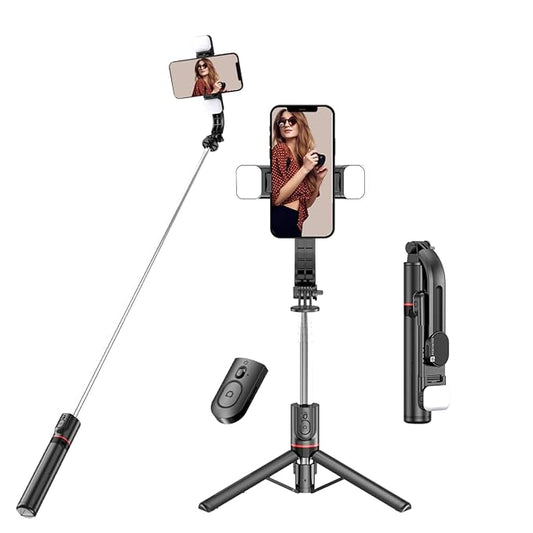 Portronics Lumistick Smart Selfie Stick with 360 Degree Rotation, Bluetooth v5.3, 1160mm Extension Rod, 3 Light Modes for iPhone/Mi/OnePlus/Samsung/Oppo/Vivo and All Phones(Black)POR 2040, 2360