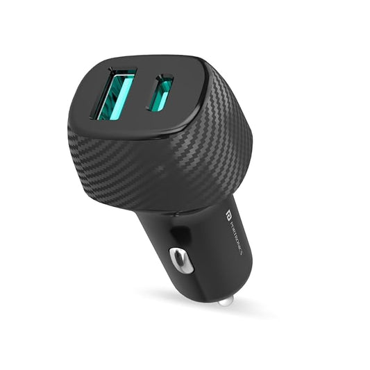 Portronics Car Power 6 51W Fast Car Charging Adapter with Dual Output Ports(PD Type C+ Mach USB-A) Compatible with iPhones, Android Smartphones, Tablets & More(Black)