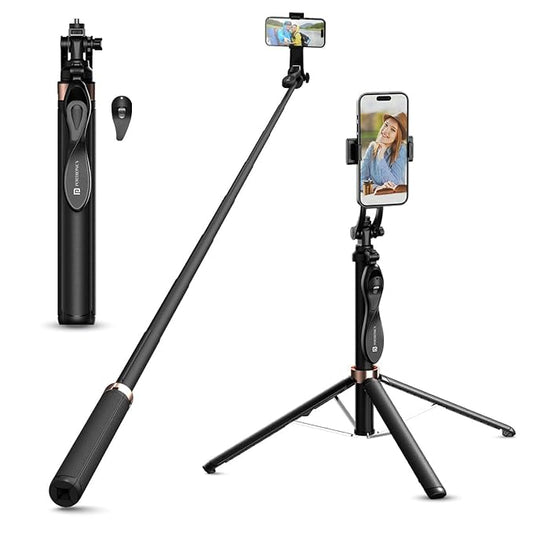 Portronics Lumistick Pro Smart Selfie Stick with 360 Degree Rotation, 10 M Bluetooth Range, 1600 mm Extension Rod for iPhone/Mi/OnePlus/Samsung/Oppo/Vivo and All Phones(Black)POR 2064