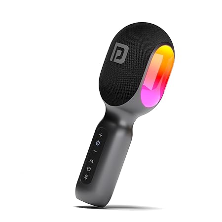 Portronics Dash 2 Wireless Bluetooth Karaoke Mic with 10W Speaker,Upto 10 Hour Playtime, Dynamic RGB Lights, Music Recording, Duet Singing, Mini Karaoke Machine for Car Travel, Fast Charging POR 1932