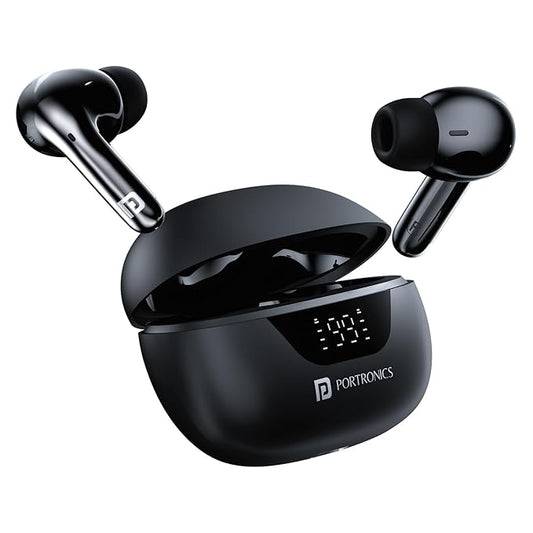 Portronics Harmonics Twins 28 ANC TWS in Ear Earbuds with Smart Touch Control, 50 Hours Playback, Quad Mic ENC, Low Latency, 13mm Dynamic Driver, IPX 5 Water Resistant, Fast Type C Charging POR 2241, 2242, 2243