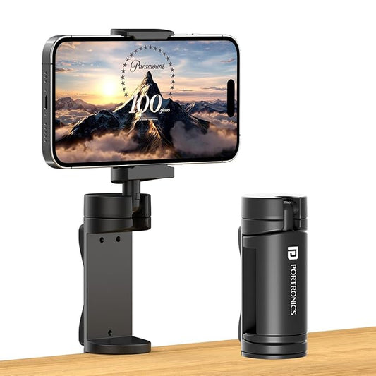 Portronics Mobot Clip Mobile Holder with 360° Adjustable Angles, Light Weight, Pocket Friendly, Mobile Stand for Table/Video Recording/Vlogging, Compatible with 4 to 6.4 inch Smartphones (Black)POR 2269, 2307, 2308, 2309