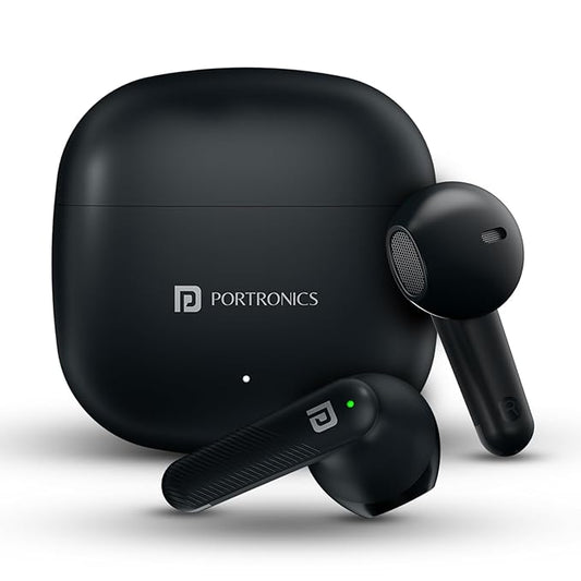 Portronics Harmonics Twins S18 in Ear TWS Earbuds with 30H Playtime, in Built HD Mic, Game/Music Mode, 13mm Dynamic Driver, Low Latency, Touch Control, Type C Fast Charging, Light Weight(Black)POR 2533, 2534