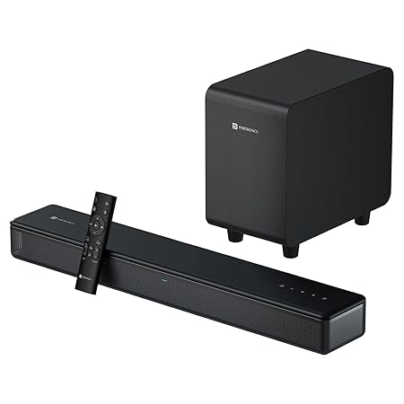 Portronics Sound Slick X 250W Bluetooth Soundbar with Wired Subwoofer for Deep Bass,2.1 Channel Home Theatre,HD Sound, EQ Modes,Touch Control, BT 5.3V,HDMI, AUX in,USB Port,Sleek Remote Control(Black)POR 2929