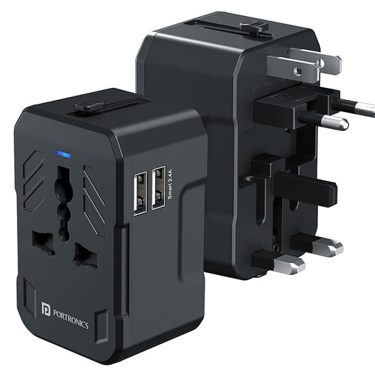 Portronics Juicemate Universal Travel Adapter with 20W Type C PD & 18W USB-A Output Port, All in One International Travel Fast Charging Adapter, Suitable for 200+ Countries US,UK,EU,AUS,Etc(Black)POR 2838