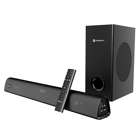 Portronics Pure Sound 105 | 200W Bluetooth Soundbar with Wired Subwoofer for Deep Bass, 2.1 Channel Home Theatre, HD Sound,3 EQ Modes, BT 5.3V,HDMI, Optical, AUX, USB Port, Sleek Remote Control(Black)POR 2170