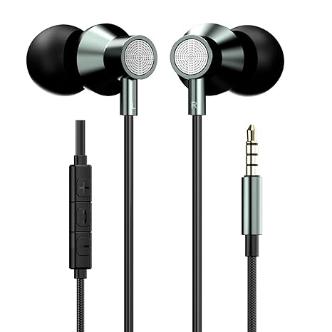 Portronics Conch Tune A in Ear Wired Earphones with Mic, 3.5mm Audio Jack, 10mm Driver, 1.2m Nylon Braided Anti Tangle Wire, in line Controls, Metal Alloy Body, Wide Compatibility POR 2004