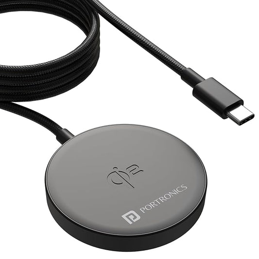 Portronics Quikk 15W Qi2 Certified Fast Charging Wireless Charger, Magnetic Compatible, Best for iPhone 16/15/14/13/12 Plus, Pro, Pro Max & All Wireless Enabled Smartphones & Earbuds(Black)POR 2133, 2134