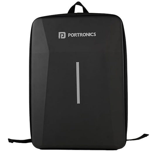 Portronics Byte 2 Laptop Backpack for Laptops up to 15.6 Inches, Reinforced Hard-Shell Front, Spill-Resistant Fabric, Cushioned Straps, Durable Zippers, Unisex (Black)