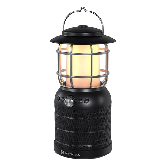 Portronics ilumi II 16W HD Sound Bluetooth Speaker With LED Lamp, Upto 5 Hrs Playtime, 2 LED Lantern Lamp Mode, Bluetooth V5.3, USB Port, Integrate Handle, Water Resistant, Type C Fast Charging(Black)POR 2341