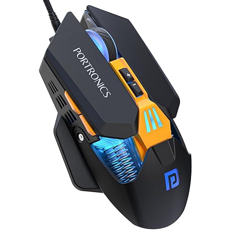 Portronics Vader 2.0 Wired Gaming Mouse with 7 Programmable Button Control, Adjustable DPI Upto 7100 Gaming Grade, 10 Million Clicks, RGB LED Lights, Ultra-Responsive 7000fps,1.5M Cable (Black)POR 3107