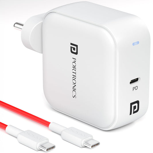 Portronics Adapto 65C 65W Type C PD Super Fast Charger Adaptor for Laptop, Smartphone, iPads & Tablets, GaN Technology, Best for Samsung, iPhone, Nothing, iPads, MacBook, Type C Laptop(White)POR 1254