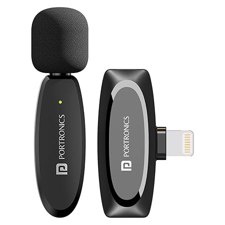 Portronics Dash 7 Omnidirectional 8 Pin Wireless Microphone, Noise Cancellation, Plug & Play, Lapel Wireless Mic for Video Recording, Supports 8 Pin iPhone, iPads (Black)POR 2508