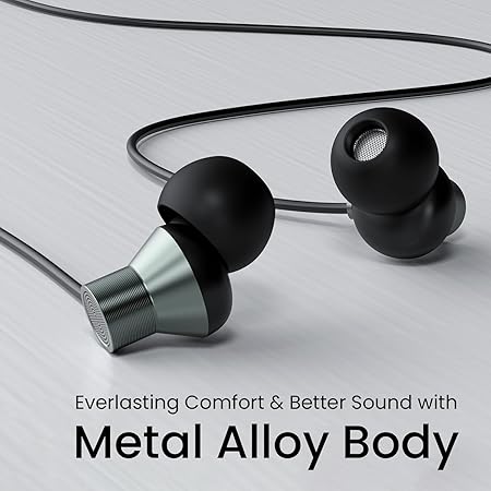 Portronics Conch Tune A in Ear Wired Earphones with Mic, 3.5mm Audio Jack, 10mm Driver, 1.2m Nylon Braided Anti Tangle Wire, in line Controls, Metal Alloy Body, Wide Compatibility POR 2004