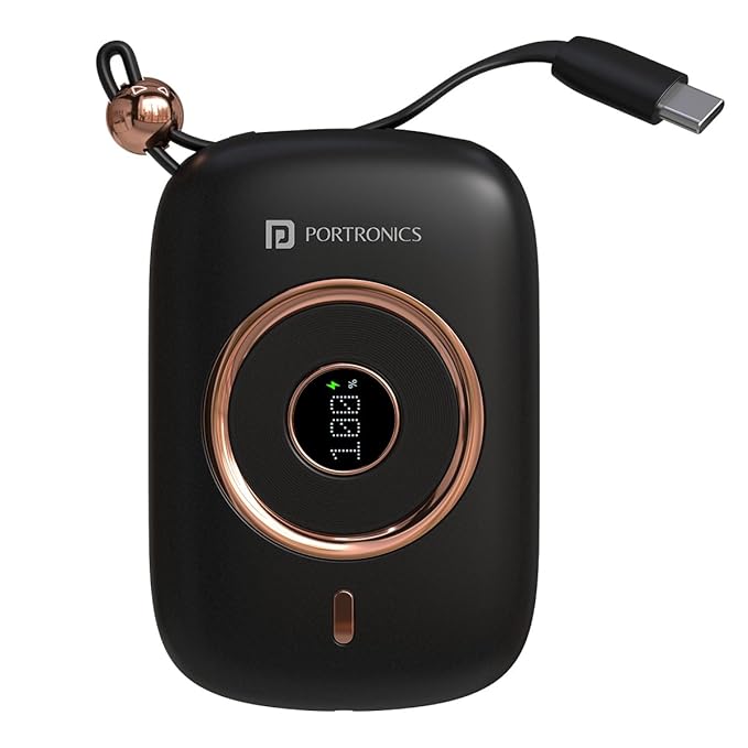 Portronics Power Shutter Pro 35W 10000mAh SuperFast Charging Wired Powerbank with in-Built Type C PD Cable, Type C Input/Output Cable,LED Display,EV Grade Batteries,Support with Android, Apple,Tablet