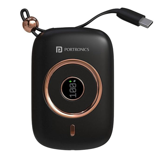 Portronics Power Shutter Pro 35W 10000mAh SuperFast Charging Wired Powerbank with in-Built Type C PD Cable, Type C Input/Output Cable,LED Display,EV Grade Batteries,Support with Android, Apple,Tablet