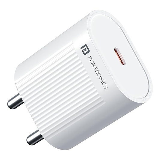 Portronics Adapto One Plus 18w 3A Mach USB Fast Charging Adaptor with 1M Type C Charging Cable, Compatible for iPhone 11/Xs/XS Max/XR/X/8/7/6/Plus, iPad Pro/Air 2/Mini 3/Mini 4, Samsung S4/S5(White)POR 1350, 1351, 1352, 1353