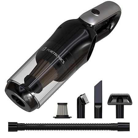 Portronics Mopcop 3, Rechargeable Handheld Vacuum Cleaner for Home & Car, Washable HEPA Filter, Multi-Function Nozzles, Floor Brush Nozzle, Cordless, Dry Vacuum, for Home Appliances (Black)POR 2837