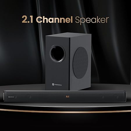 Portronics Pure Sound 107 | 200W Soundbar with Subwoofer for Deep Bass, 2.1 Channel Home Theatre, 3D Surround Sound, HD Sound, 3 EQ Modes, Bluetooth 5.3V, HDMI, AUX in, USB, Optical Port (Black)POR 2547