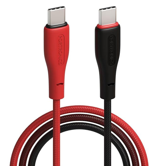 Portronics Hue X 60W Dual Tone Colour Type C Fast Charging Cable for Smartphones, Tablets,iPads, Laptops & Other Type C Devices, 480Mbps Data Sync, Premium Braided Cable(Black & Red)POR 3009, 3010, 3011