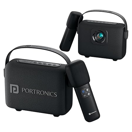 Portronics Resonate 2 14W Portable Bluetooth Speaker with Wireless Karaoke Mic & LED Sunset Projection Lights, Upto 5 Hours Playtime, Bluetooth 5.3V, Handsfree Calling, Type C Fast Charging (Black)POR 2394