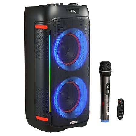 Portronics Iron Beats IV 250W Party Speaker with Dual 6" Subwoofer, Upto 4 Hours Playtime, RGB LED Lights, Wireless Karaoke Mic, Treble/Bass Adjustment, Echo Control, Remote Control(Black)POR 2344