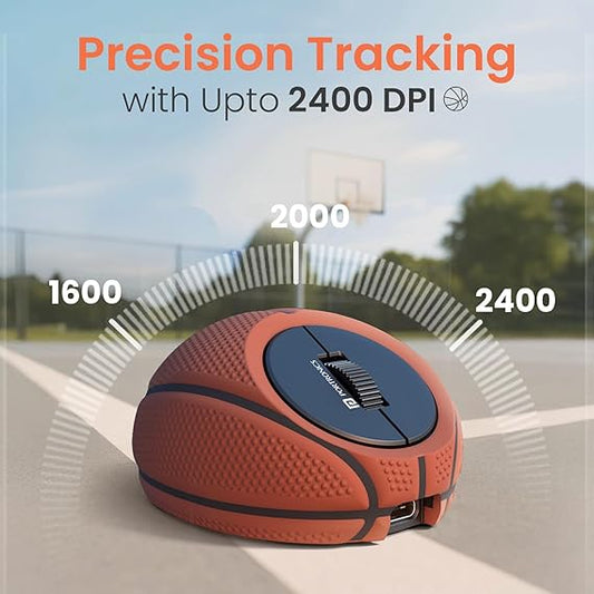 Portronics ToadPlay Basketball Mini Wireless Bluetooth Mouse with Dual Wireless Connectivity (BT + 2.4 GHz), Rechargeable Battery, Noise-Free Clicking, Multi-Device Pair, Adjust Sensitivity (Brown)POR 3117